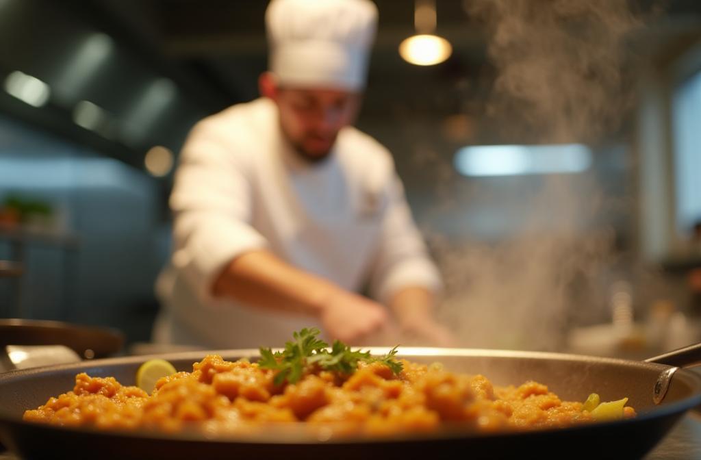 Chef preparing Indian meal in a modern kitchen